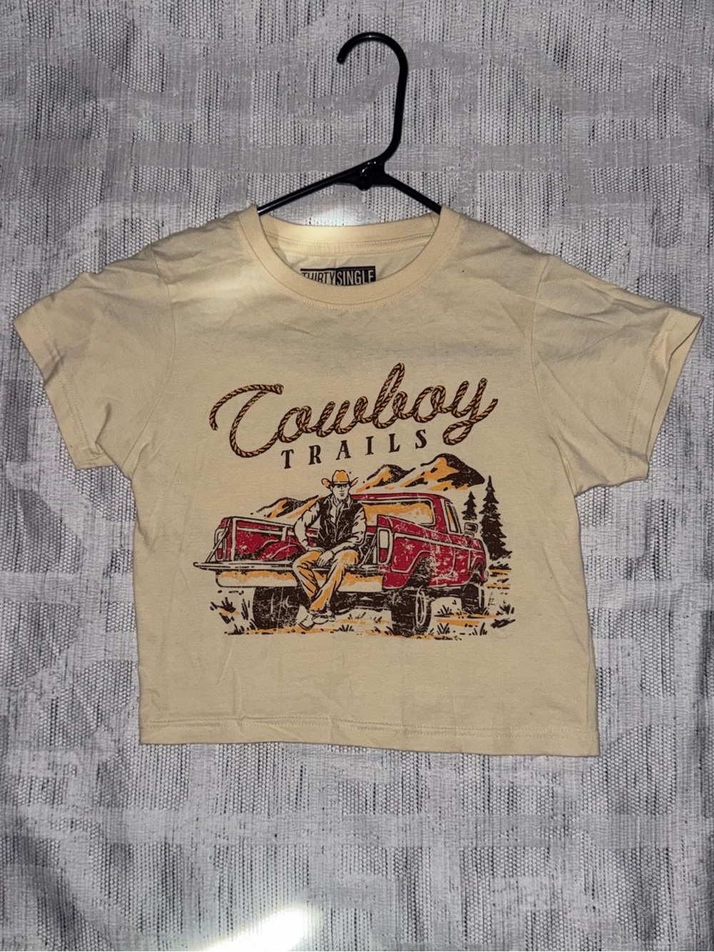 Cream Cowboy Trails Graphic Baby Tee Western Country Crop Top